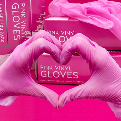 Pink Vinyl Disposable Gloves 100pk - Large